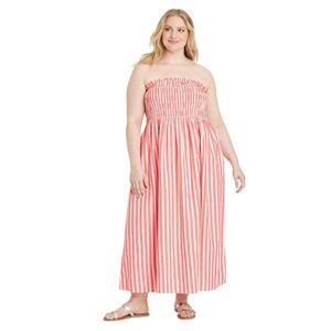 NWT‎ Universal Thread Women's Size 4X Coral Red Striped Midi A-Line Dress